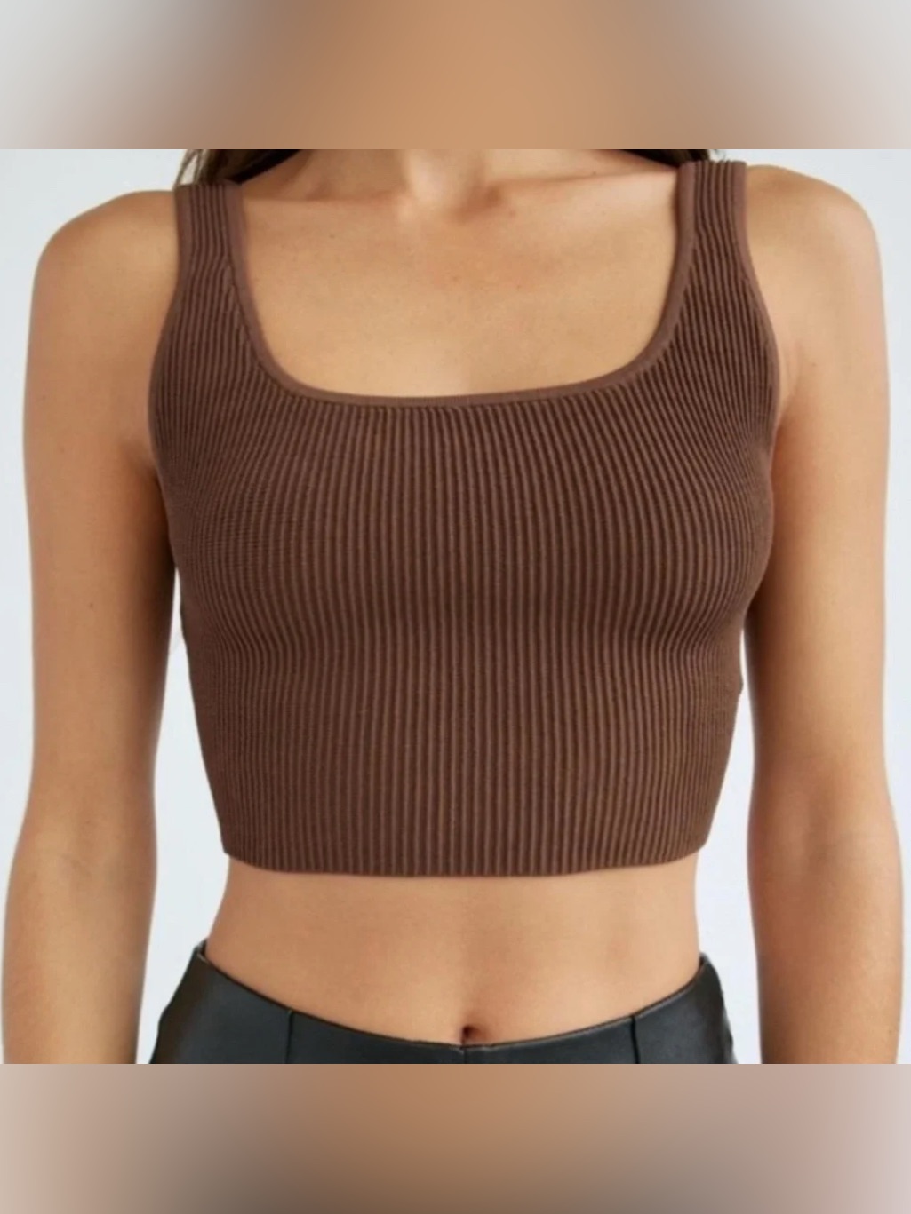 Babaton By Aritzia Sculpt Knit Squareneck Cropped Tank In Brown